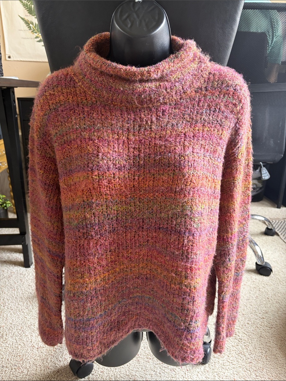 Women's Multicolor Cowl Neck Sweater - Pink Blend